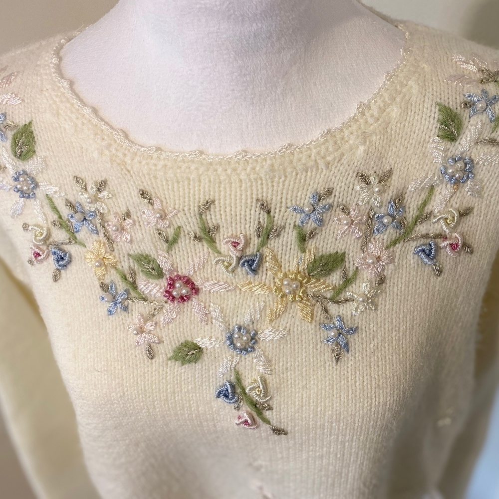 Cottagecore / Fairycore Floral Vintage Knit Sweater, Women’s M